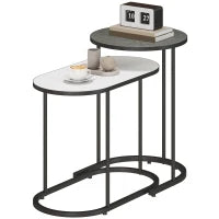 Set 2 Tavolini da Salotto Impilabili con Telaio in Metallo per Soggiorno e Ufficio, Grigio e Bianco
