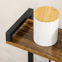 Scaffale Cucina Multipresa per Microonde con Ripiani e Cestino a Rete, 90x42x130cm, Marrone