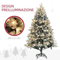 Albero di Natale Artificiale 180cm con 793 Rami, Luci LED e Rami Innevati, Verde