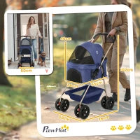 Passeggino per Cani 3 in 1 Pieghevole con Borsa Trasportino e Cestino Inferiore, Blu