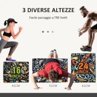 Plyo Box 3 Altezze Jumping Box Antiscivolo per Casa e Palestra, 61x51x41 cm, Multicolore