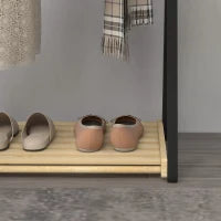 Appendiabiti da Terra in Legno con 2 Barre e Ripiano Inferiore Design Moderno, 61x45x152cm