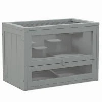 Gabbia per Criceti, Topi, Piccoli Roditori, Multi-Accessori, Rampa, Piattaforme, Tetto Apribile, Griglia, 60 x 35 x 42 cm, Grigio