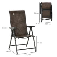 Set da 2 Sedie da Giardino Pieghevoli in Rattan PE, Schienale 7 Posizioni, 71x58x111cm