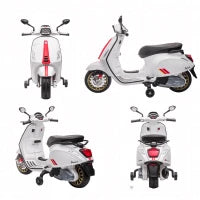 Moto Elettrica per Bambini a Licenza Vespa con Rotelle, Fanale e Musica, in PP e Metallo, 107x47x73 cm, Bianco