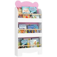 Libreria per Bambini con 3 Ripiani a Forma di Orsetto con Barriere Frontali, 55x15x110 cm, Rosa