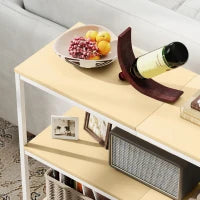 Console da Ingresso con 3 Ripiani Aperti e Gambe in Metallo, per Corridoio, Ingresso, Soggiorno, Camera da Letto, Naturale e Bianco