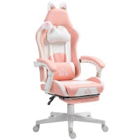 Sedia da Gaming Ergonomica con Orecchie da Gatto, Poggiapiedi, Supporto Lombare e Cervicale, Rosa