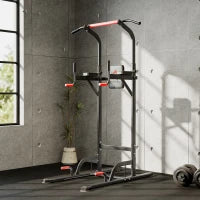 Barra per Trazioni Power Tower Stazione Fitness Multifunzione Regolabile 189-239cm in Acciaio Nero Rosso