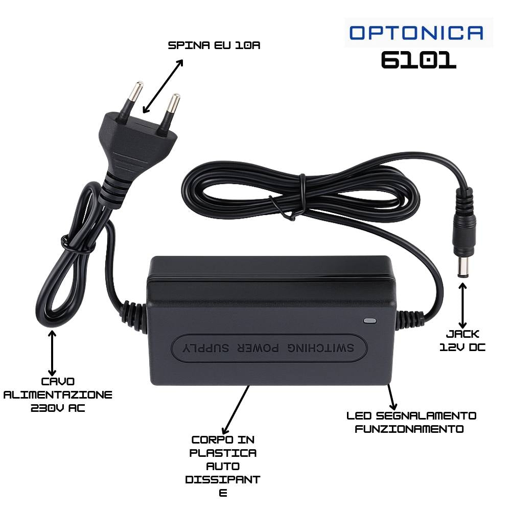 Alimentatore optonica 6101 24w 12v 2a per strisce led interno ip20