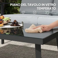 Set da Giardino 4 Pezzi con 2 Poltroncine, Divano 2 Posti e Tavolino, in Alluminio e Fibra, Grigio Carbone