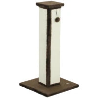 Grattatoio per Gatti Asta Grattatoio Gatto in Sisal e Peluche, Pallina Sospesa Base Stabile, 41 x 41 x 81 cm Marrone e Crema