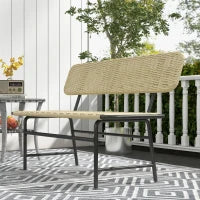 Panca da Esterno per 2 Persone, Rattan Sintetico, Struttura in Metallo Resistente alla Ruggine, 132 x 66 x 80 cm, Khaki