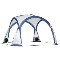 Tenda da Campeggio a Cupola Familiare per 6-8 Persone con 4 Porte in Rete con Cerniera, Tessuto Oxford Removibile, Gancio per Lampada, Sacca di Trasporto, 350L x 350l x 230H cm, Bianco e Blu
