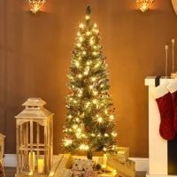 Albero di Natale Illuminato con 150 Luci LED, 30 Pigne e 30 Grappoli di Bacche, Ø60x150 cm, Verde e Argento
