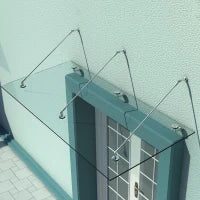 Pensilina in Vetro per Porta d'Ingresso in Acciaio Inossidabile e Vetro Temperato Trasparente 200x90cm