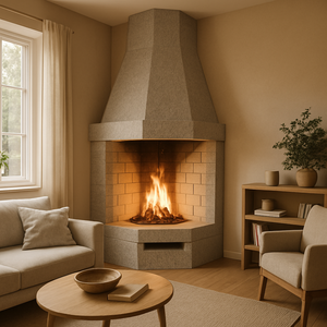 Camino a legna prefabbricato con focolare aperto refrattario rot80ref calore