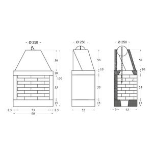 Camino a legna prefabbricato focolare aperto refrattario qr90ref parete calore