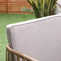 Set salotto da giardino da 4 pezzi con divano a 2 posti, 2 poltrone e 1 tavolino in vetro temperato, 8 cuscini, metallo e resina intrecciata, beige