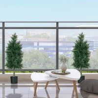 Set 2 Piante Finte di Cedro in PE con Vaso di Plastica PP, in Acciaio e Cemento, 38x12.5x90 cm, Verde