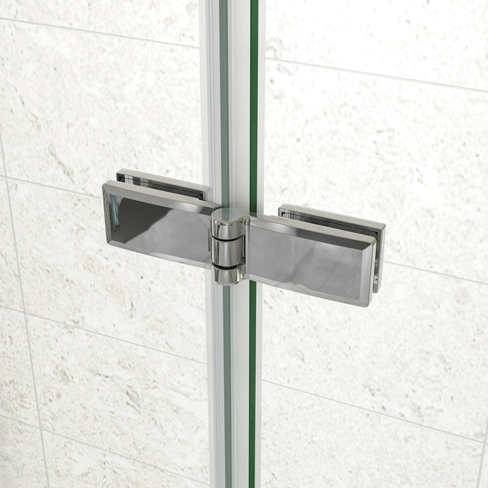 185 cm Box Doccia Walk In  Parete Fissa 90 cm + Porta Pieghevole 97 cm Vetro da 6 mm Temperato Anticalcare Barra Stabilizzatrice 45 cm Cromo Lucido