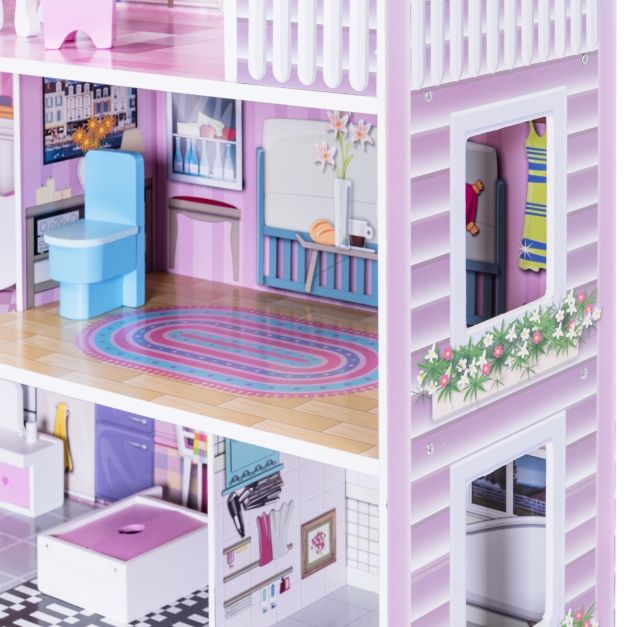 Casa delle bambole per bambini con tanti accessori Casa a 3 piani con 5 stanze in MDF 62 x 27 x 70 cm rosa 20_0008831