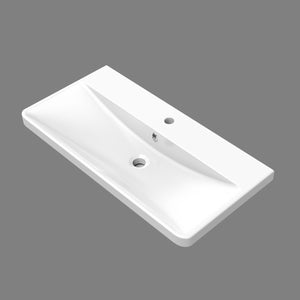 AICA Mobile da bagno 80x50x39,5 cm, pannelli in MDF bianchi e color rovere, con lavabo bianco, montato e pronto all'uso