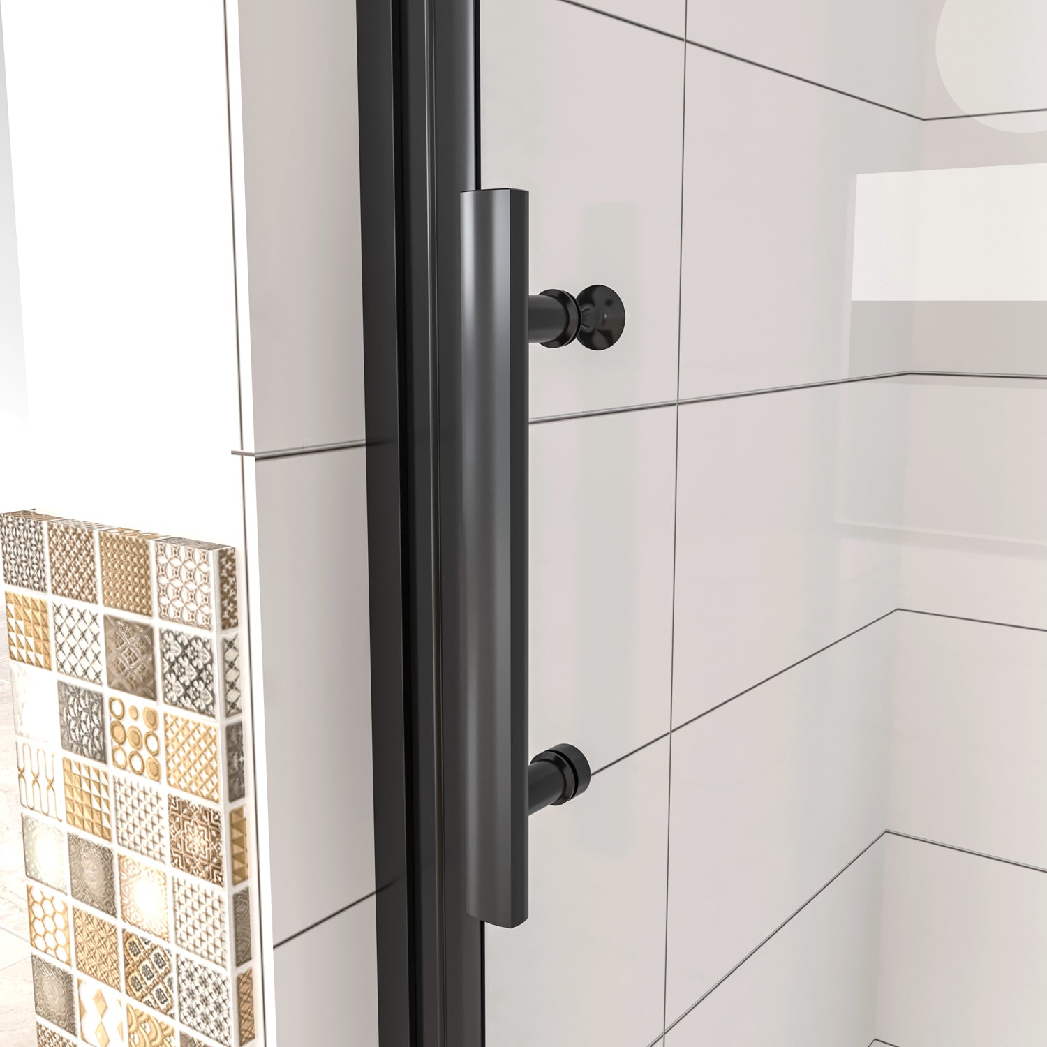 90x190 cm Porta Doccia per Nicchia Apertura Battente Pieghevole in Vetro Temperato Trasparente 5 mm Anticalcare Telaio Nero Opaco