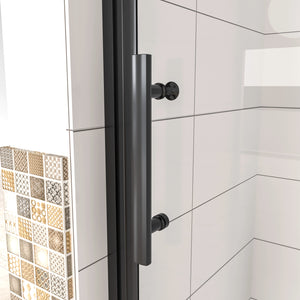 90x190 cm Porta Doccia per Nicchia Apertura Battente Pieghevole in Vetro Temperato Trasparente 5 mm Anticalcare Telaio Nero Opaco