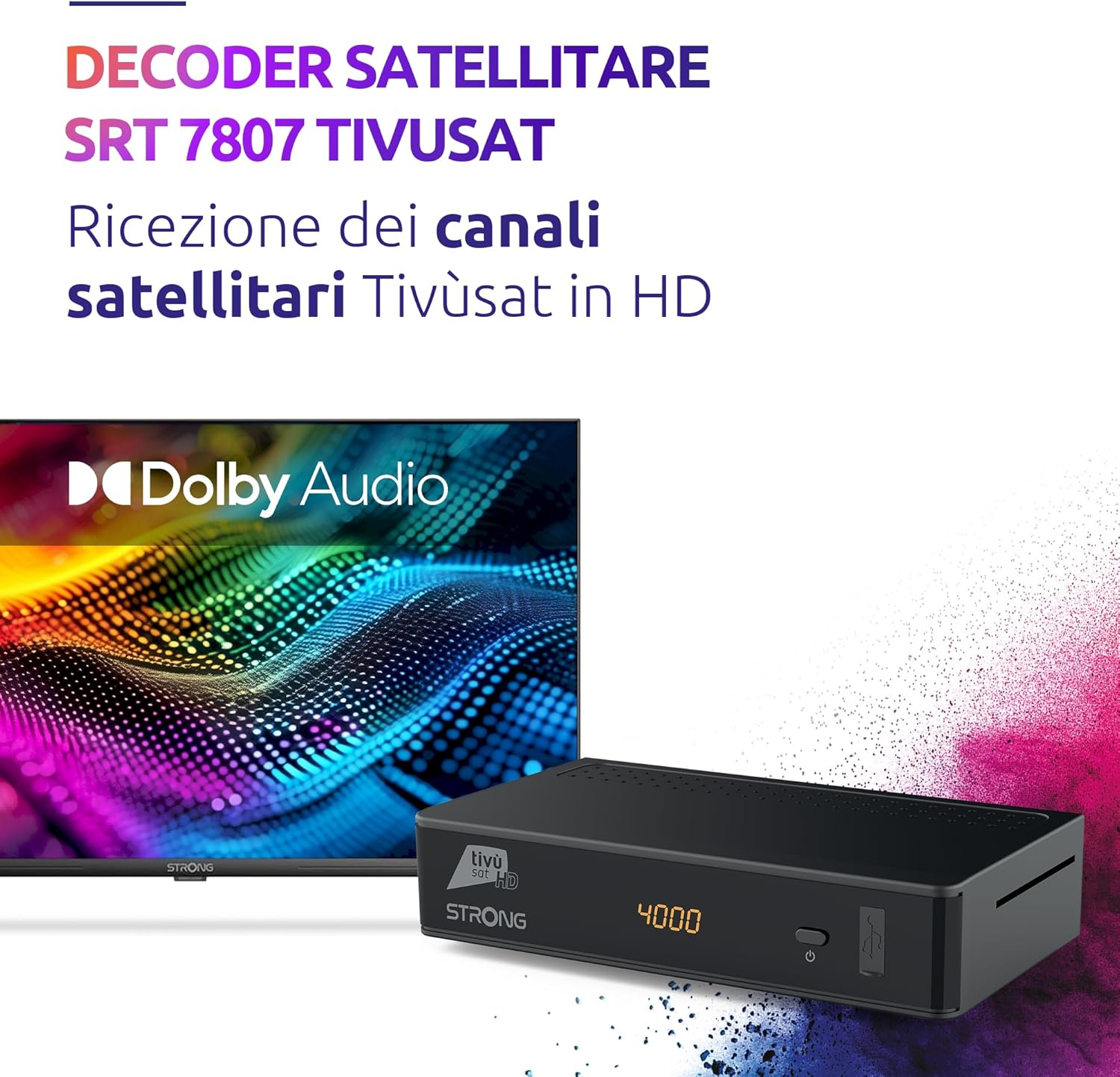 STRONG Decoder Satellitare SRT7807TIVU Tivùsat HD con Scheda Tivùsat Inclusa Funzioni Smart Tanta TV in HD Facile da Usare Nero