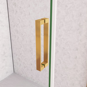 Box Doccia Angolare 140X70 cm H.195 cm Porta Scorrevole con Parete Fissa Vetro 8 mm Temperato Anticalcare Trasparente Telaio Cromo Dorato
