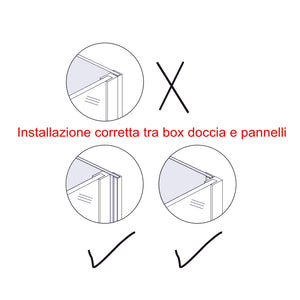 H.210 cm Pannello Doccia ad Angolo 100x100 cm Realizzato in Alluminio da 3 mm con Profili Finitura Bianco Avorio per Rivestimento Parete Bagno