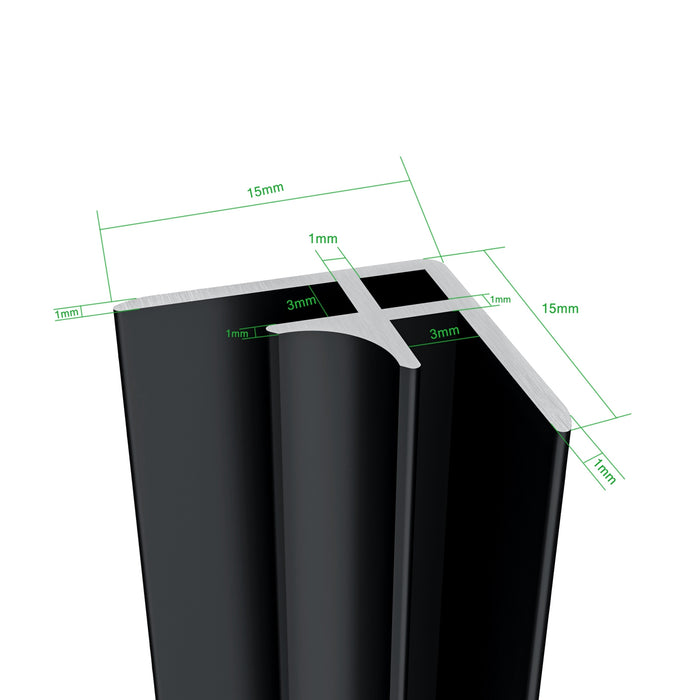 H.210 cm Pannello Doccia ad Angolo 80x100x100 cm Realizzato in Alluminio da 3 mm con Profili Finitura Nero Opaco per Rivestimento Parete Bagno