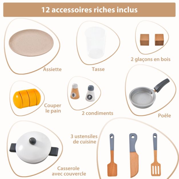 Cucina per bambini con frigorifero e 12 accessori gioco di cucina con fabbricatore di ghiaccio spazio per riporre luci e suoni per 3 anni + 20_0006456