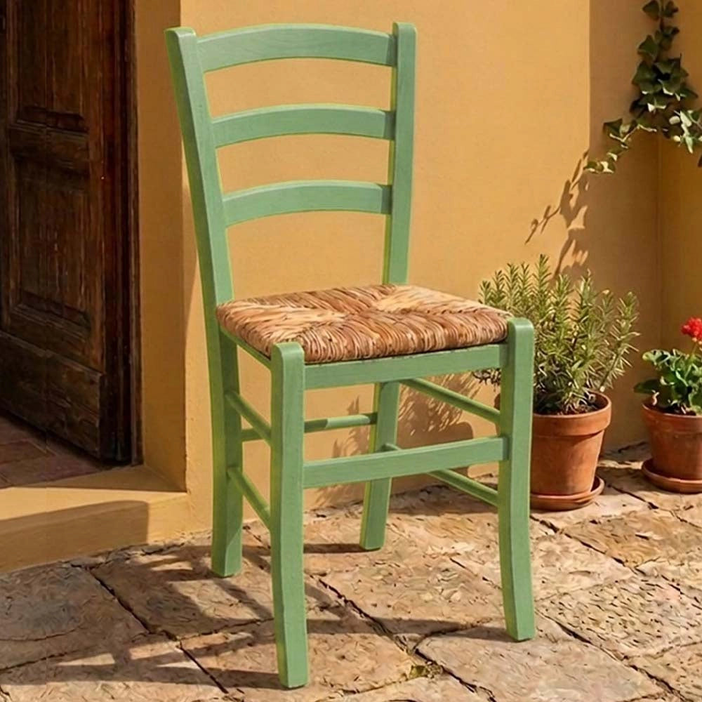 Sedie sala da pranzo venezia legno verde con seduta in paglia di riso