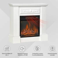 Camino Elettrico da Terra 1800W con Effetto Fiamma, Telecomando, Timer e Temperatura Regolabile, Bianco