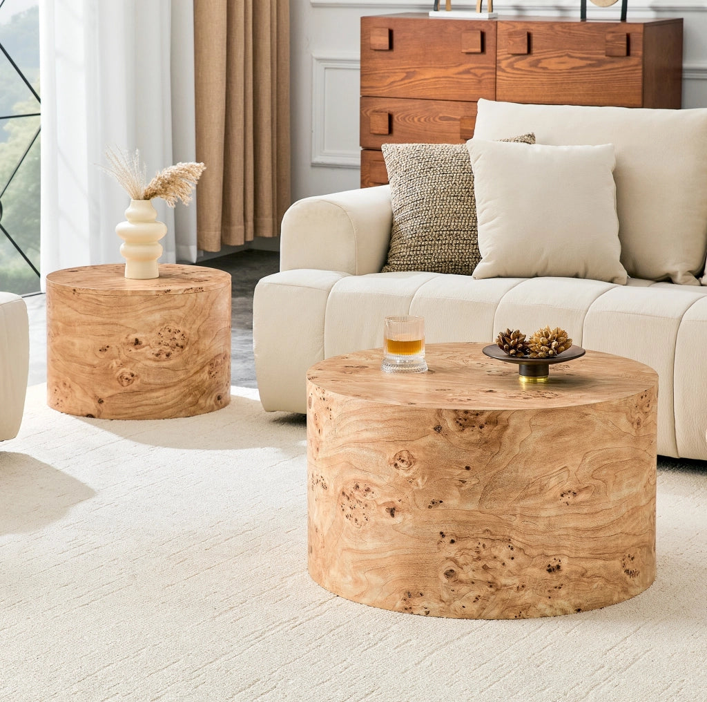 Set di 2 tavolini da caffè 62.8x62.8x35 cm e 44x44x26 cm con vano interno in MDF naturale