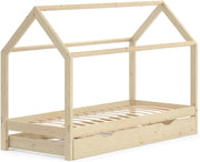 Letto da casa Wiki, Legno naturale, 90x200 cm con letto per ospiti, in legno massello con protezione anticaduta e rete a doghe
