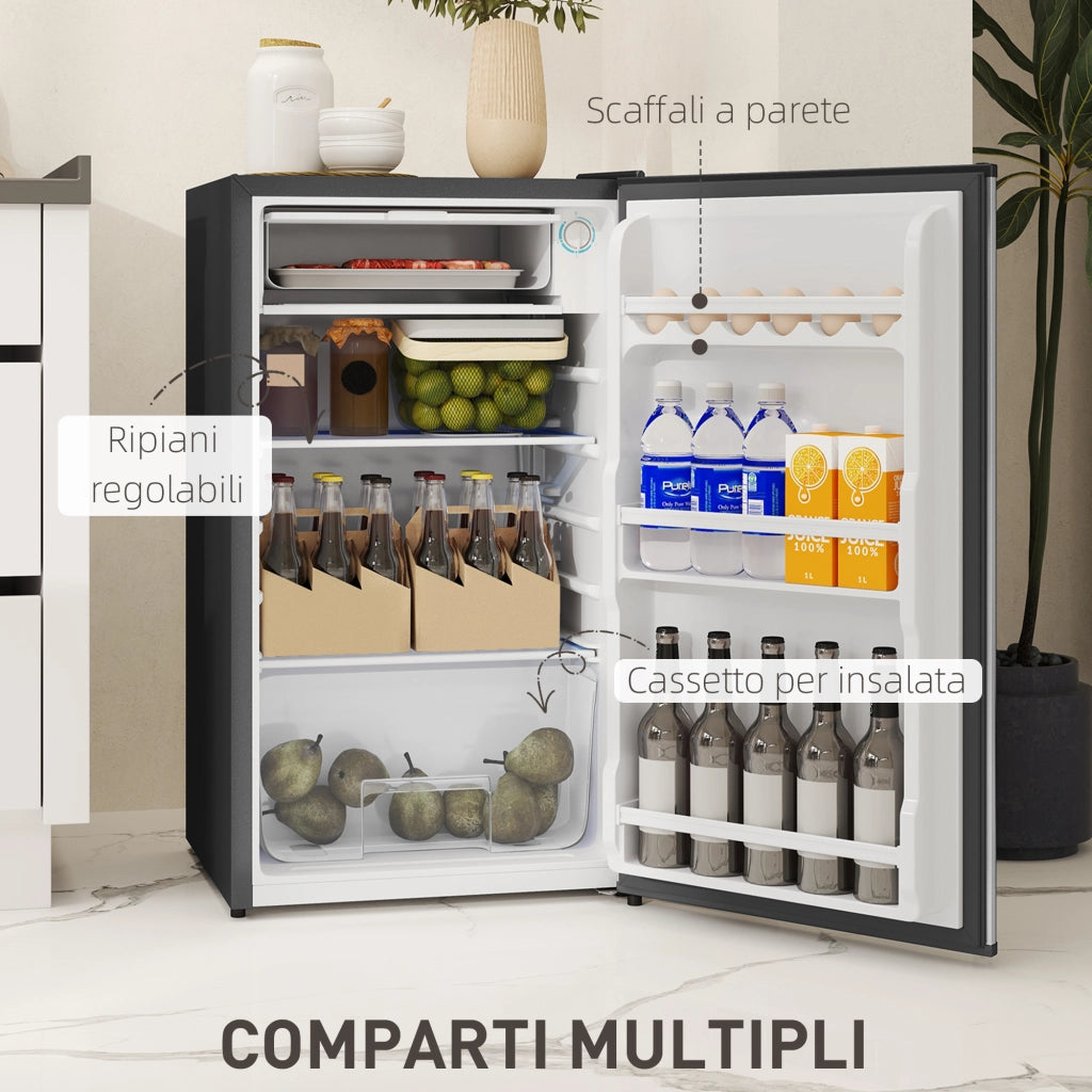 Frigorifero Piccolo da 91L con Termostato Regolabile, Ripiani Regolabili e Cassetto, Argento