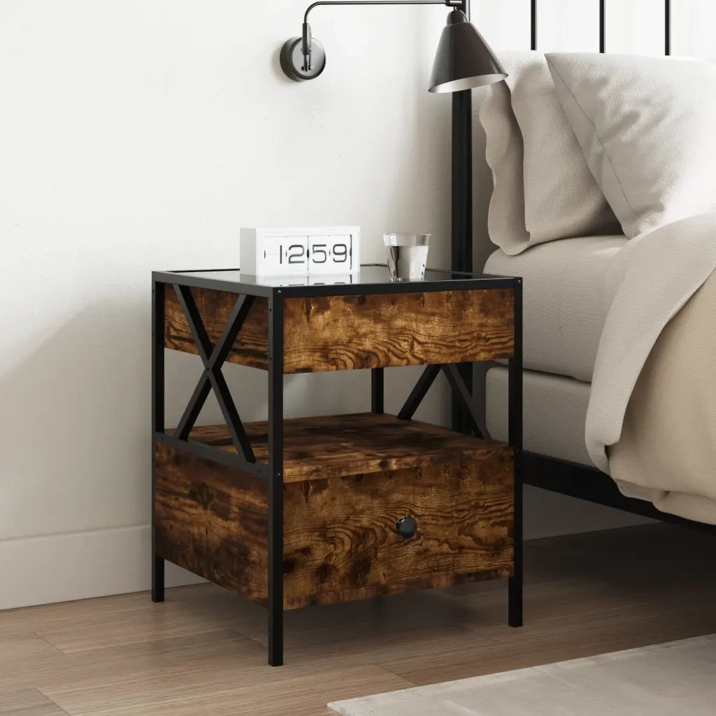 Comodino con LED Infinity Rovere Fumo 40x40x51 cm