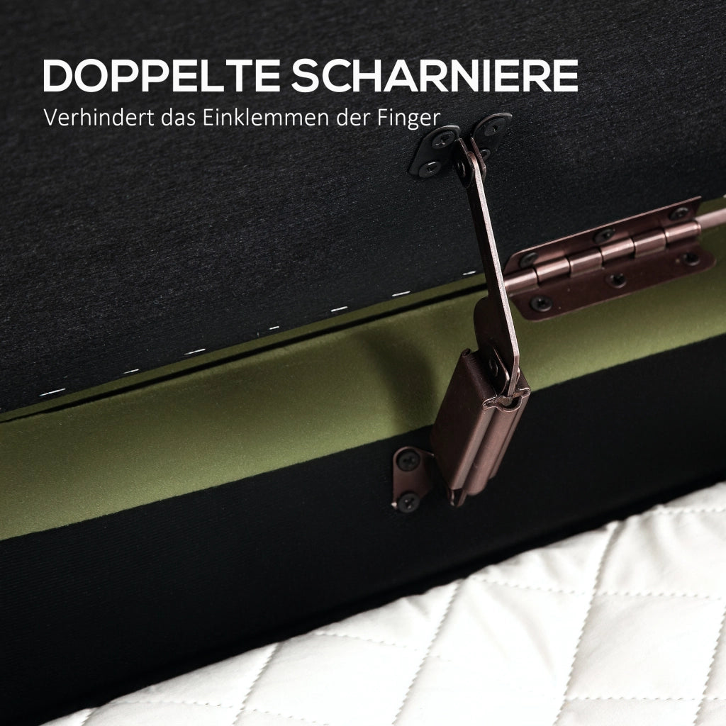 Cassettiera con seduta e coperchio ribaltabile ¨C Minimal ¨C Tessuto, Legno, Metallo, Verde scuro e Oro