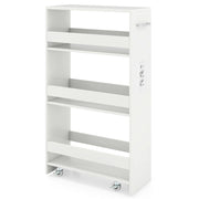 Carrello da cucina 4 ripiani con stazione di ricarica maniglia e parapetti-Scaffale stretto a sfilo con ruote bloccabili per cucina  Bianco 20cm
