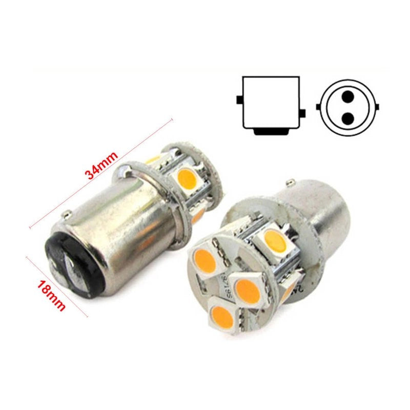 2 Lampade LED Barca BAY15D Bianco Caldo 12V 24V 2W No Polarità 8 SMD 5050 G18,5