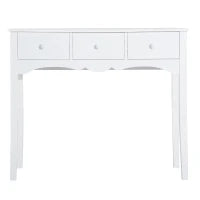 Tavolo Consolle Moderno da Ingresso in MDF con 3 Cassetti, 100x32x85 cm, Bianco
