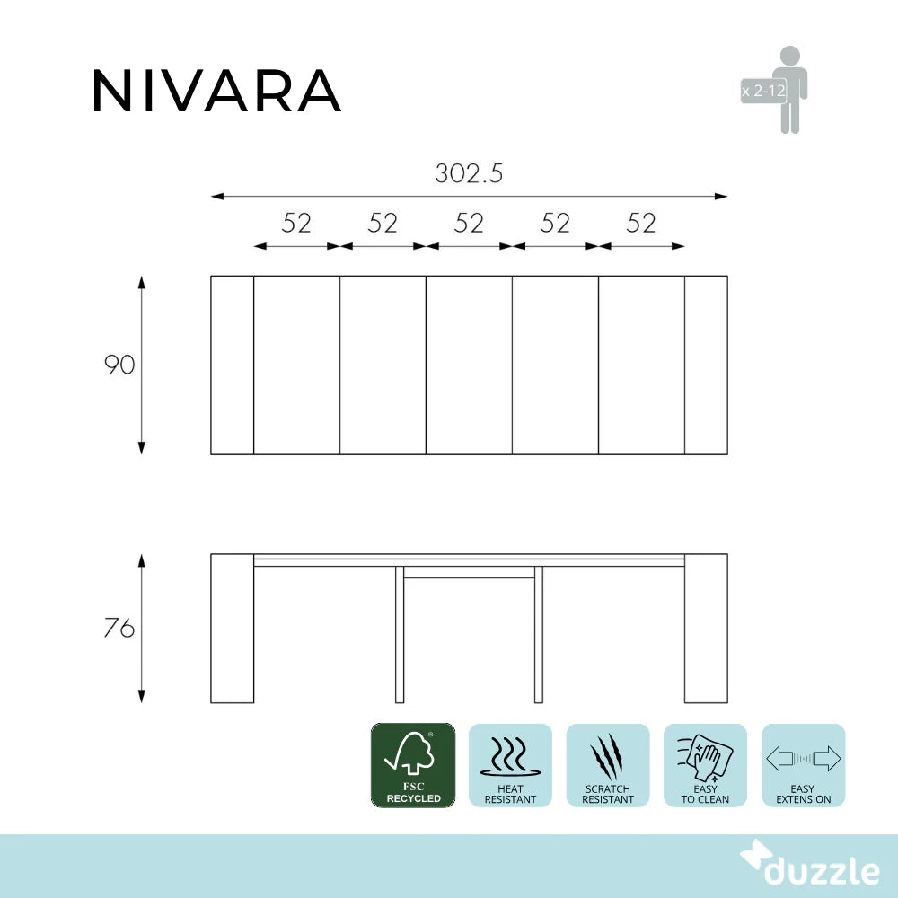 Consolle allungabile salvaspazio bianca Nivara 42,5-302,5x90 cm fino a 12 posti | Duzzle