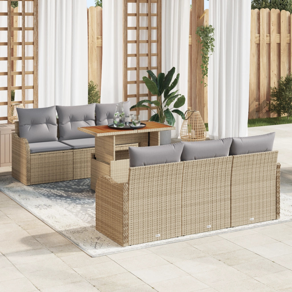 Set di divani da giardino a 7 pezzi con cuscini Beige Polyrattan