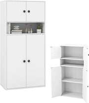 Libreria Verticale a 3 Ripiani, Libreria Chiusa con Ante e Ripiano Aperto, Mobile Soggiorno con Ripiano Regolabile a 5 Livelli, per Studio, Camera da Letto, Bagno, 54 x 30 x 111 cm (Bianco)