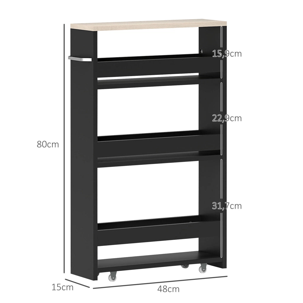 Carrello Multilivello con Ruote e Maniglia ¨C Zephmum ¨C 48x15x80 cm Nero