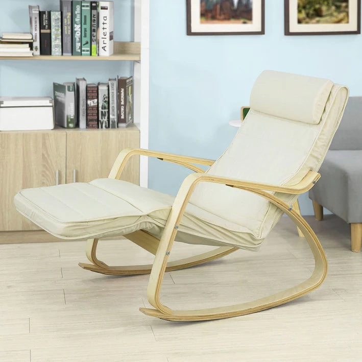 Sedia A Dondolo Poltrona Relax Poltroncina Poggia Gambe Regolabile Bianco FST16-W