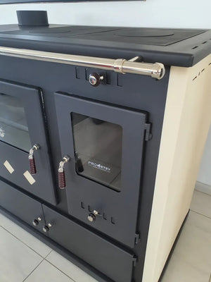 Stufa a legna Practik lux Eco, piastra superiore in ghisa canna fumaria sinistra